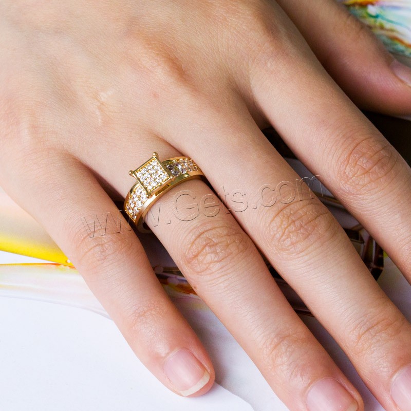 Цирконий Micro Pave Латунь палец кольцо, плакированный настоящим золотом, разный размер для выбора & инкрустированное микро кубического циркония & Женский, продается PC