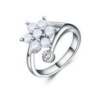 Zinc Alloy Finger Ring, with Opal, Flower, silver color plated & for woman & with rhinestone 10mm 