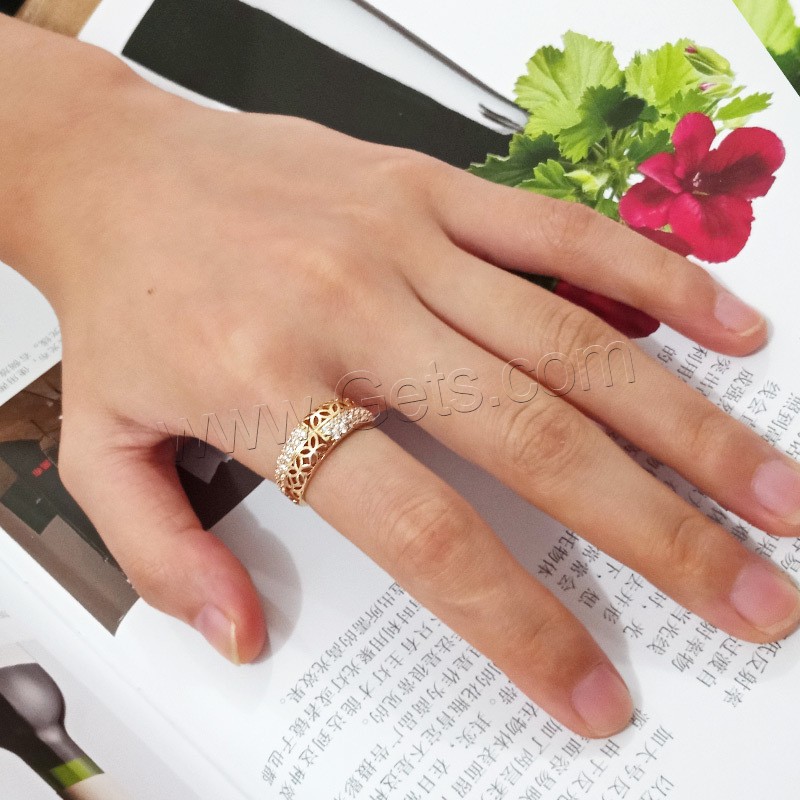Цирконий Micro Pave Латунь палец кольцо, плакированный настоящим золотом, разный размер для выбора & инкрустированное микро кубического циркония & Женский & отверстие, продается PC