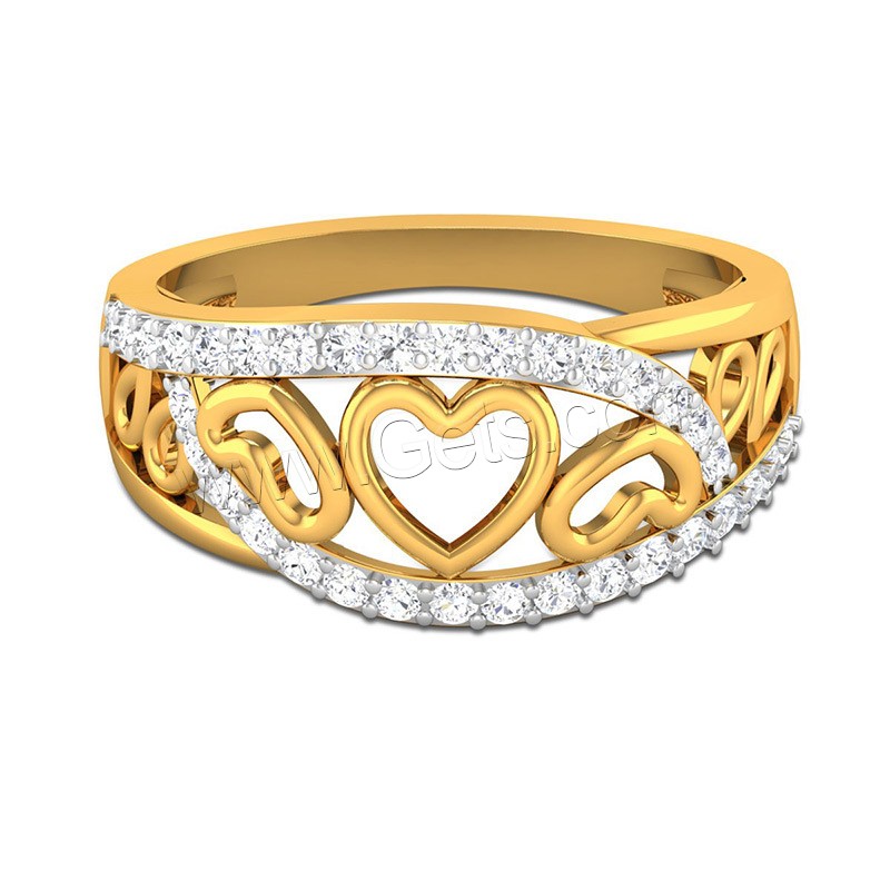 Cubic Zirconia Micro Pave Brass Finger Ring, Heart, real gold plated, different size for choice & micro pave cubic zirconia & for woman & hollow, Sold By PC