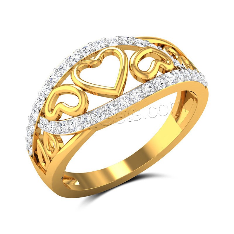 Cubic Zirconia Micro Pave Brass Finger Ring, Heart, real gold plated, different size for choice & micro pave cubic zirconia & for woman & hollow, Sold By PC