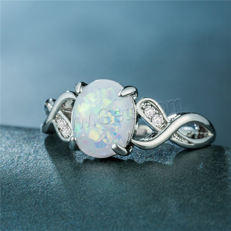 Zinc Alloy Finger Ring, with Opal, silver color plated, different size for choice & for woman & with rhinestone, more colors for choice, Sold By PC