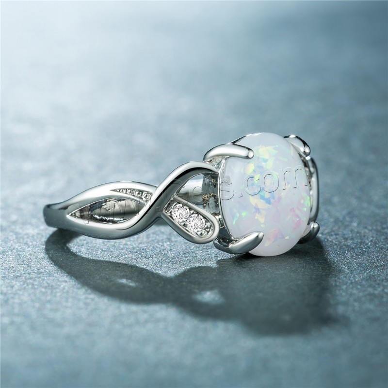 Zinc Alloy Finger Ring, with Opal, silver color plated, different size for choice & for woman & with rhinestone, more colors for choice, Sold By PC