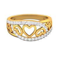 Zircon pavent l'anneau en laiton de doigt, coeur, Plaqué d'or, normes différentes pour le choix & pavé de micro zircon & pour femme & creux, Vendu par PC