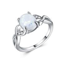 Zinc Alloy Finger Ring, with Opal, silver color plated & for woman & with rhinestone 
