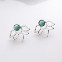 Zinc Alloy Stud Earring, with Synthetic Turquoise, Leaf, plated, for woman & hollow 