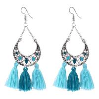 Fashion Tassel Earring, Zinc Alloy, with Nylon Cord, antique silver color plated, for woman & enamel & hollow 
