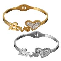 Stainless Steel Bangle, with Rhinestone Clay Pave, Heart, word love, plated, for woman & with rhinestone 4mm, Inner Approx 