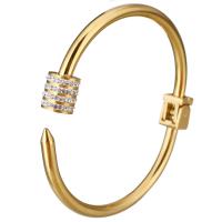 acier inoxydable bracelet manchette, avec argile, Placage de couleur d'or, pour femme 4mm, Diamètre inté Environ Vendu par PC
