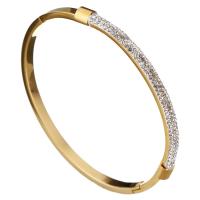 Stainless Steel Bangle, with Rhinestone Clay Pave, gold color plated, for woman 4mm, Inner Approx 
