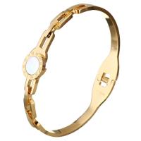 Stainless Steel Bangle, with White Shell, Flat Round, gold color plated, for woman 6mm, Inner Approx 