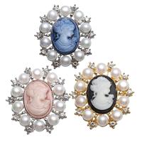 Brass Brooch, with Freshwater Pearl & Resin, plated, lady cameo & micro pave cubic zirconia & for woman lead & cadmium free 