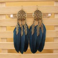 Zinc Alloy Tassel Earring, with Feather, Feather, antique bronze color plated, for woman, lead & cadmium free, 120mm 
