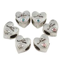 Rhinestone Zinc Alloy European Beads, Flat Heart, antique silver color plated, without troll & with rhinestone lead & cadmium free Approx 4mm 