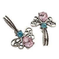 Zinc Alloy European Pendants, Butterfly, antique silver color plated, with rhinestone, lead & cadmium free Approx 