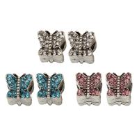 Rhinestone Zinc Alloy European Beads, Butterfly, antique silver color plated, without troll & with rhinestone lead & cadmium free Approx 5mm 