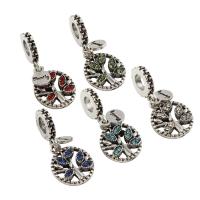 Zinc Alloy European Pendants, Tree, antique silver color plated, without troll & with rhinestone lead & cadmium free Approx 5mm 