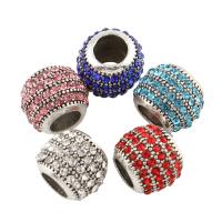 Rhinestone Zinc Alloy European Beads, Drum, platinum color plated, without troll & with rhinestone & large hole lead & cadmium free Approx 6mm 