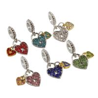Zinc Alloy European Pendants, Flat Heart, plated, without troll & with rhinestone lead & cadmium free Approx 5mm 