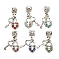 Zinc Alloy European Pendants, Lock and Key, platinum color plated, without troll & with rhinestone lead & cadmium free Approx 4mm 