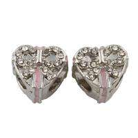 Rhinestone Zinc Alloy European Beads, Flat Heart, platinum color plated, without troll & enamel & with rhinestone, lead & cadmium free Approx 5mm 