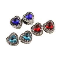 Rhinestone Zinc Alloy European Beads, Flat Heart, platinum color plated, without troll & with rhinestone lead & cadmium free Approx 4.5mm 