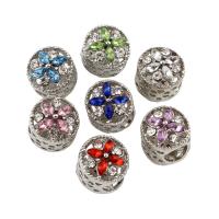 Rhinestone Zinc Alloy European Beads, Flat Round, platinum color plated, without troll & with rhinestone lead & cadmium free Approx 5mm 