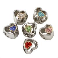 Rhinestone Zinc Alloy European Beads, Flat Heart, plated, without troll & with rhinestone lead & cadmium free Approx 5mm 