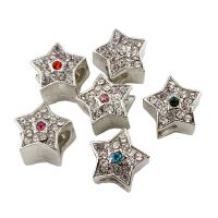 Rhinestone Zinc Alloy European Beads, Star, platinum color plated, without troll & with rhinestone lead & cadmium free Approx 5mm 