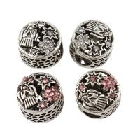 Rhinestone Zinc Alloy European Beads, Column, antique silver color plated, without troll & with rhinestone lead & cadmium free Approx 5mm 