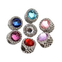 Rhinestone Zinc Alloy European Beads, Column, platinum color plated, without troll & with rhinestone & large hole lead & cadmium free Approx 6mm 