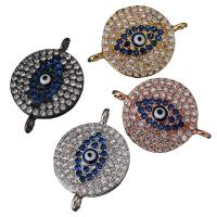 Brass Connector, Flat Round, plated, evil eye pattern & micro pave cubic zirconia & 1/1 loop Approx 1.5mm 