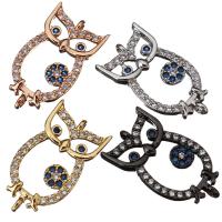 Cubic Zirconia Micro Pave Brass Connector, Owl, plated, micro pave cubic zirconia & 1/1 loop Approx 1.5mm 