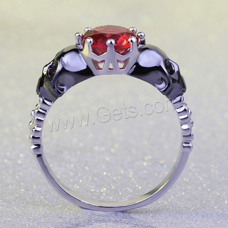 Circón cúbico anillo de dedo de latón, metal, Calavera, chapado, diverso tamaño para la opción & con circonia cúbica, 6mm, 7.5mm, Vendido por UD