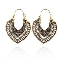 Zinc Alloy Lever Back Earring, with Cotton Cord, Heart, antique gold color plated, for woman & hollow 