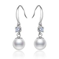 925 Sterling Silver Drop Earring, with Shell Pearl, for woman & with cubic zirconia 