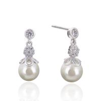 925 Sterling Silver Drop Earring, with Shell Pearl, for woman & with cubic zirconia 