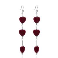 925 Sterling Silver Drop Earring, with Flocking Fabric, Heart, for woman 