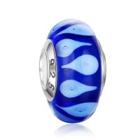 Fashion Lampwork European Bead, Rondelle, handmade, with 925 logo & sterling silver double core without troll, blue Approx 4.5mm 
