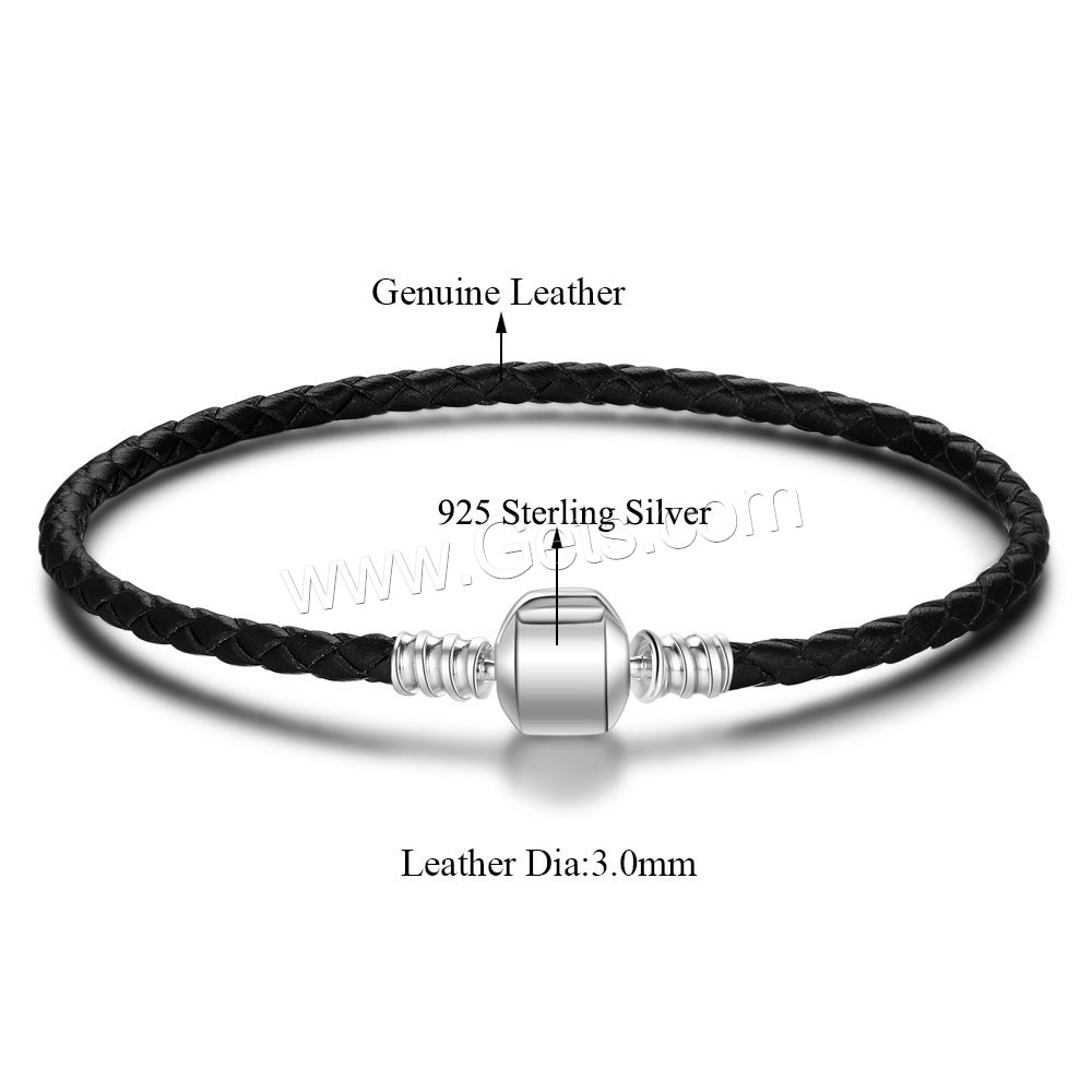 metal Europeo pulsera de la cuerda, con plata de ley 925, longitud diferente para la opción & para mujer, Vendido por Sarta