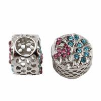 Rhinestone Zinc Alloy European Beads, Column, platinum color plated, without troll & with rhinestone, lead & cadmium free Approx 5mm 