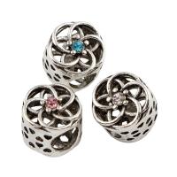 Rhinestone Zinc Alloy European Beads, antique silver color plated, without troll & with rhinestone lead & cadmium free Approx 5mm 
