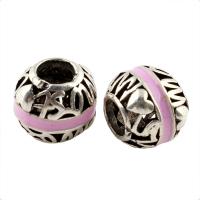 Enamel Zinc Alloy European Beads, Round, antique silver color plated, without troll & blacken, lead & cadmium free Approx 5mm 