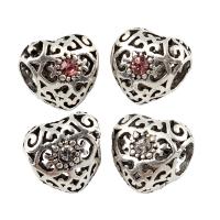 Rhinestone Zinc Alloy European Beads, Heart, antique silver color plated, without troll & with rhinestone lead & cadmium free Approx 5mm 