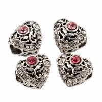 Rhinestone Zinc Alloy European Beads, Heart, antique silver color plated, without troll & with rhinestone, lead & cadmium free Approx 4.5mm 