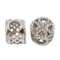 Rhinestone Zinc Alloy European Beads, Column, platinum color plated, without troll & with rhinestone & large hole, lead & cadmium free Approx 5.5mm 