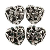Rhinestone Zinc Alloy European Beads, Heart, antique silver color plated, without troll & with rhinestone lead & cadmium free Approx 5mm 