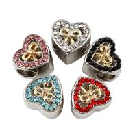 Rhinestone Zinc Alloy European Beads, Heart, plated, without troll & with rhinestone lead & cadmium free Approx 5mm 