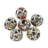 Rhinestone Zinc Alloy European Beads, Drum, antique silver color plated, without troll & enamel & with rhinestone lead & cadmium free Approx 5mm 