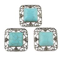 Zinc Alloy Cabochon, with Synthetic Turquoise, Squaredelle, antique silver color plated, lead & cadmium free 